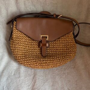 Michael Kors Woven Saddle Crossbody Bag with Leather Flap - Brown